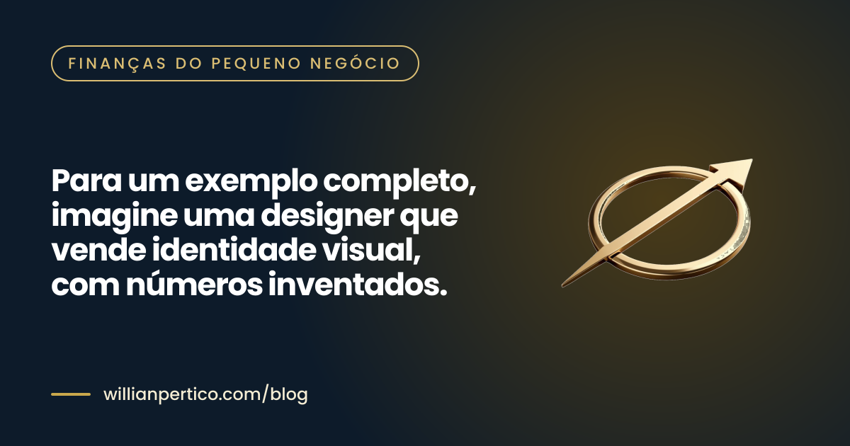 Para um exemplo completo, imagine uma designer que vende identidade visual, com números inventados.